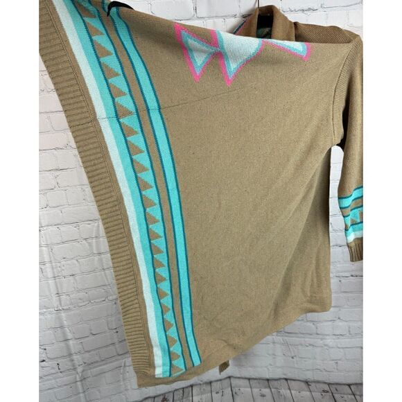 ROJA beige blue aztec southwestern knit waterfall open front cardigan XS NWT - Picture 6 of 8